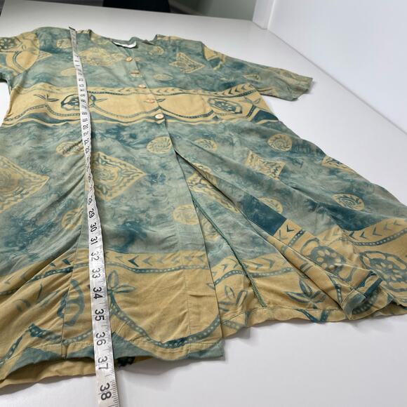 Vtg Passports Pier One Dress Tunic Button Up Aztec Half Sleeve L 90s Boho Rare - Picture 10 of 12